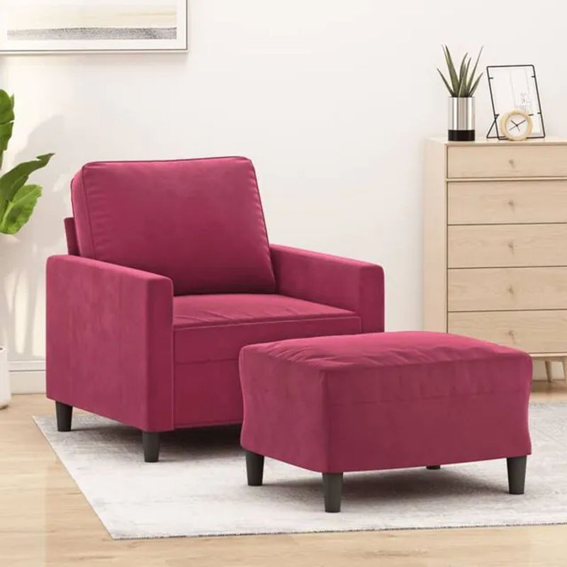 Modernes Sessel-Set mit Hocker von vidaxl in Rot aus Samt und Metall - Bild 1