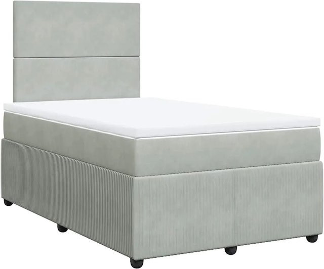 vidaXL Boxspringbett mit Matratze in Hellgrau aus Samt, Hybrid-Design mit Taschenfederkern, B/T: 120 x 200 cm - Bild 1