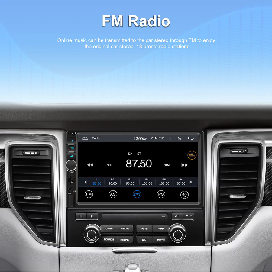 Podofo 2 DIN Autoradio mit 7 Zoll Display, Carplay, Android Auto, Mirror Link, Bluetooth, FM-Radio und USB/TF-Schnittstelle in Schwarz - Bild 4