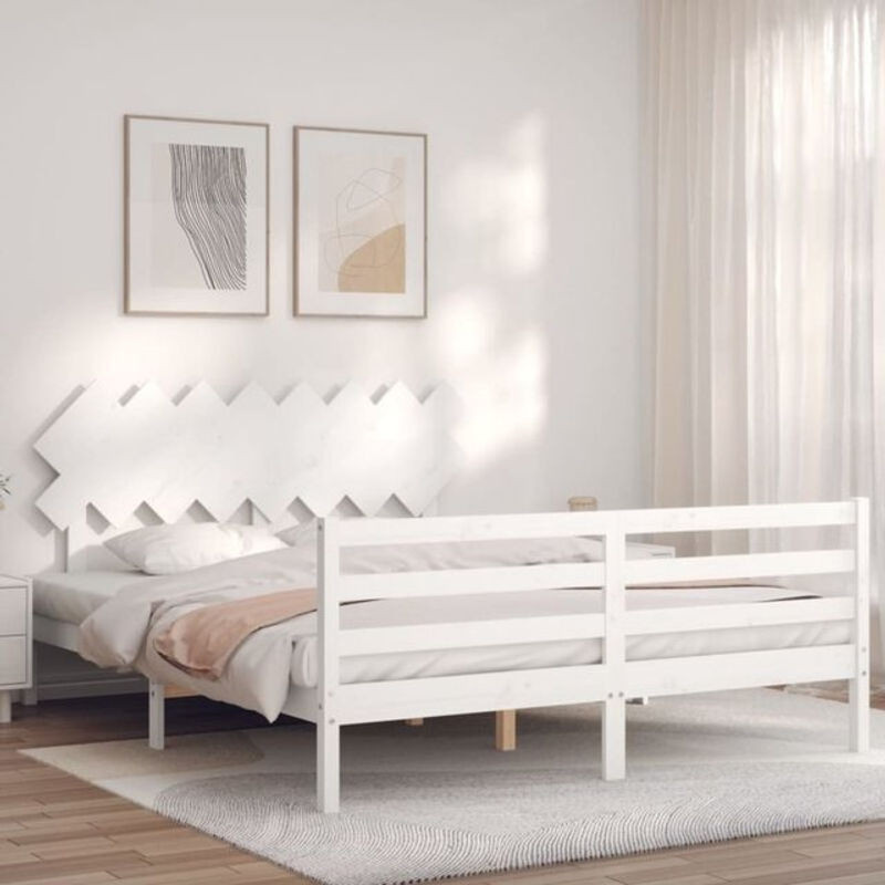 Massivholzbett aus Kiefer mit Kopfteil von Vidaxl in Weiß, Landhausstil und minimalistisches Design, B/T/H: 160 x 200 cm - Bild 1