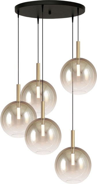 Masterlight Lido LED-Pendelleuchte 5-flammig rund in Gold mit transparentem Glas und dimmbarer Funktion - Bild 1