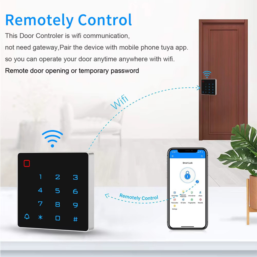 LUCKING DOOR Intelligentes RFID-Türeinstiegs-Tastenfeld mit Hintergrundbeleuchtung und EM-Zugangskontrolle, Tuya App Unterstützung, Wiegand-Lesegerät, Farbe: Schwarz - Bild 3