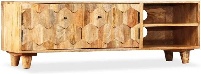 vidaXL TV-Schrank aus Massivholz Mango in Braun mit geometrischem Design, B/T/H: 118 x 35 x 40 cm - Bild 1