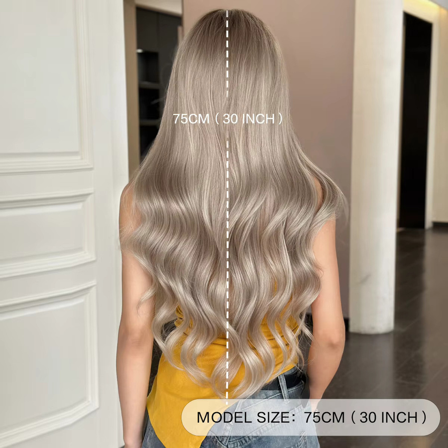 7JHH WIGS Perücke für Damen, lang, gewellt, aschsilber, synthetisch - Bild 3