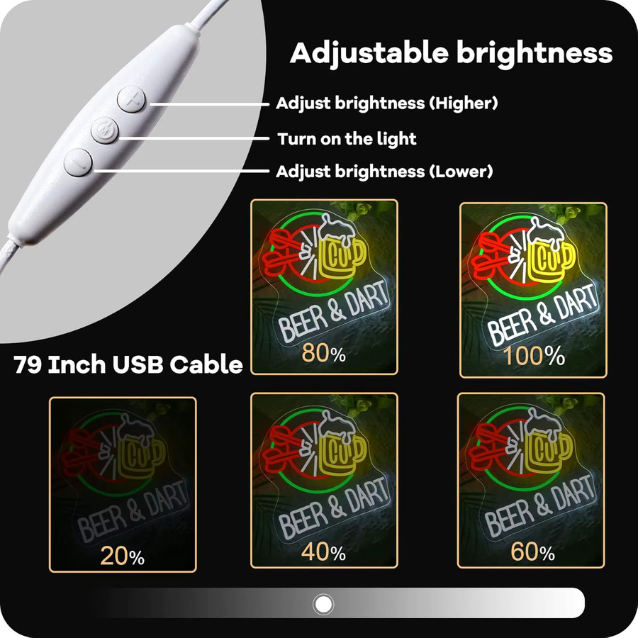 NEONAEON LED Neonschild Dart und Bier in Multicolour mit Dimmer-Schalter - Bild 4
