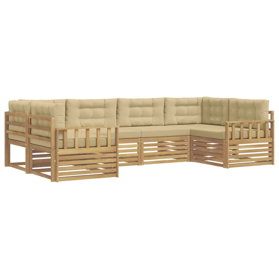 vidaXL Outdoor-Sofagarnitur 6-teilig L-Form aus Akazienholz in Weiß und Beige mit Kissen und abnehmbaren Bezügen - Bild 2