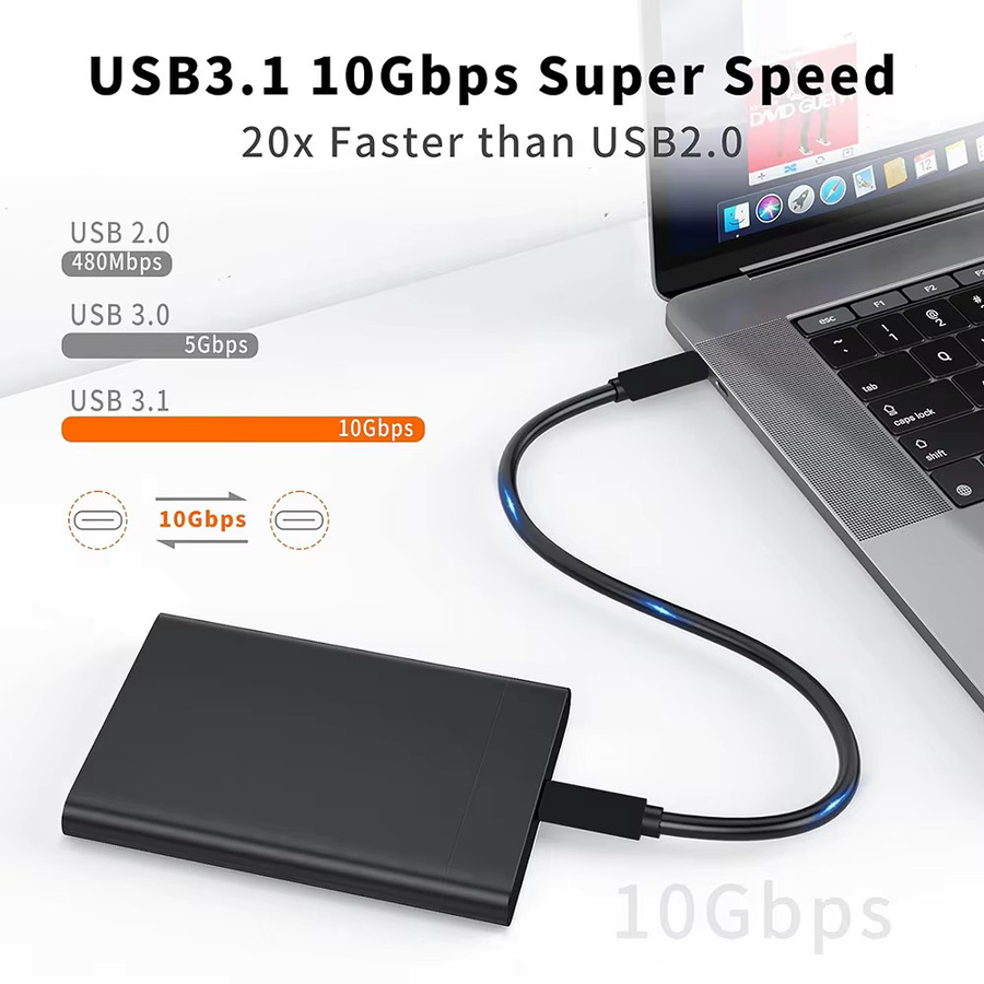 HDmatters USB-C-zu-USB-C-Kabel mit 10Gbps Datenübertragung und Videofunktion, Schwarz - Bild 3