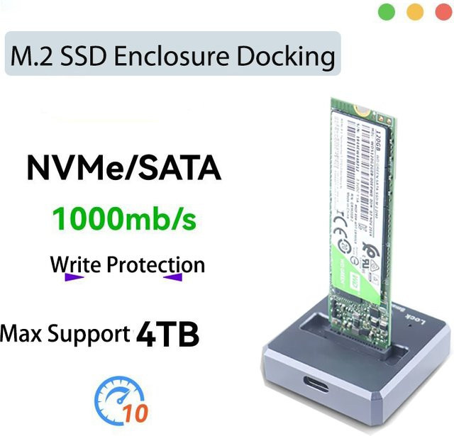 IRhasta M.2 NVMe SSD Gehäuse mit USB-C Anschluss, 10 Gbit/s Docking Adapter für M.2 SATA NVMe SSDs (2230, 2242, 2280, 22110), Grau - Bild 1