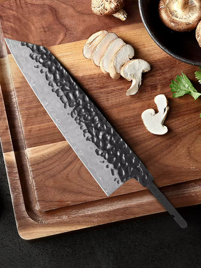 DASHWAY DIY Bunka Kochmesser aus Damaststahl im japanischen Stil, leere Klinge mit Full Tang, Silber, 15,24 cm - Bild 4
