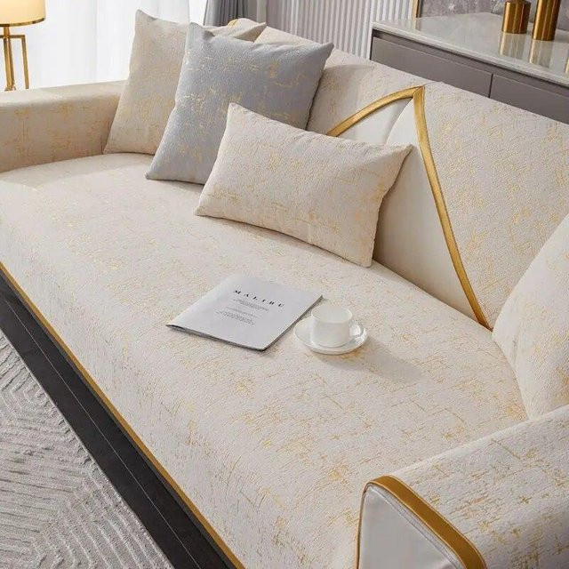 Bronzefarbene Jacquard-Sofahülle mit Goldkante, rutschfester Plüsch-Sitzbezug für moderne Sofas, B/T: 70 x 70 cm - Bild 1
