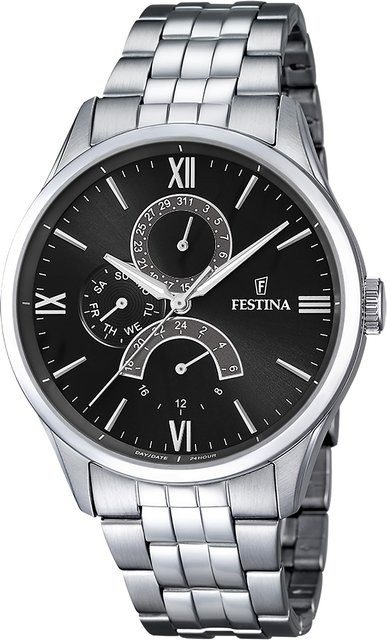 Festina Herrenuhr, Quarz, Edelstahl, Schwarz, 43 mm, 5 ATM - Bild 1