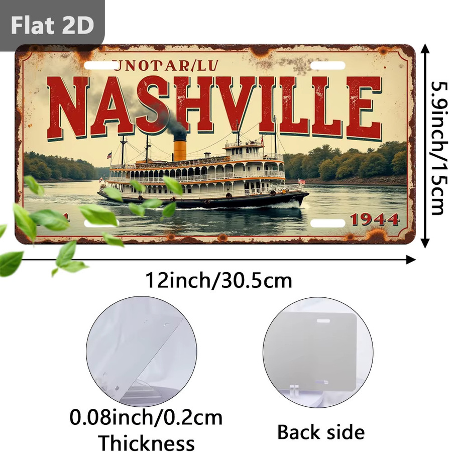 CIFBUY Nashville River Boat Blechschild Retro Metall-Wanddekoration Mehrfarbig B: 30,48 cm, H: 15,0 cm, T: 15,0 cm - Bild 2