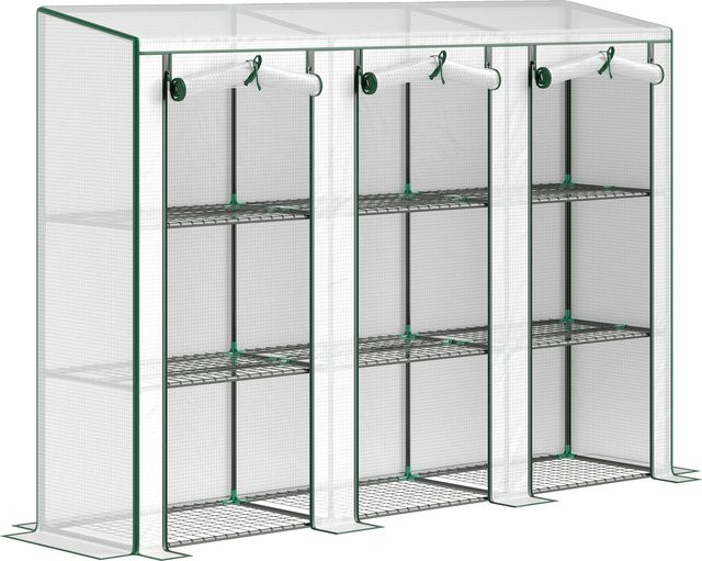 Outsunny Balkon-Gewächshaus aus PVC mit Stahlgestell und 3-stufigen Regalen, Weiß, B/T/H: 215 x 46 x 151 cm - Bild 1