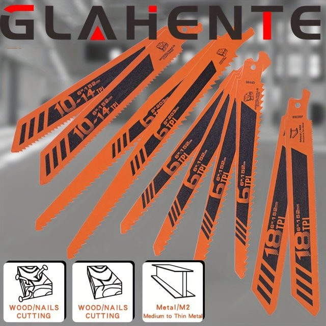 10-teiliges Säbelsägeblatt-Set für Holz, Kunststoff, Aluminium und dünnes Metall in Orange - Bild 1