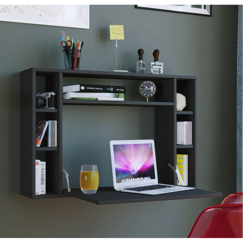 Wandschreibtisch Wandila VCM Möbel schwarz mit ausklappbarer Tischplatte und 7 Fächern für dein Home Office, B: 90 cm, H: 60 cm, T: 20/67 cm - Bild 2