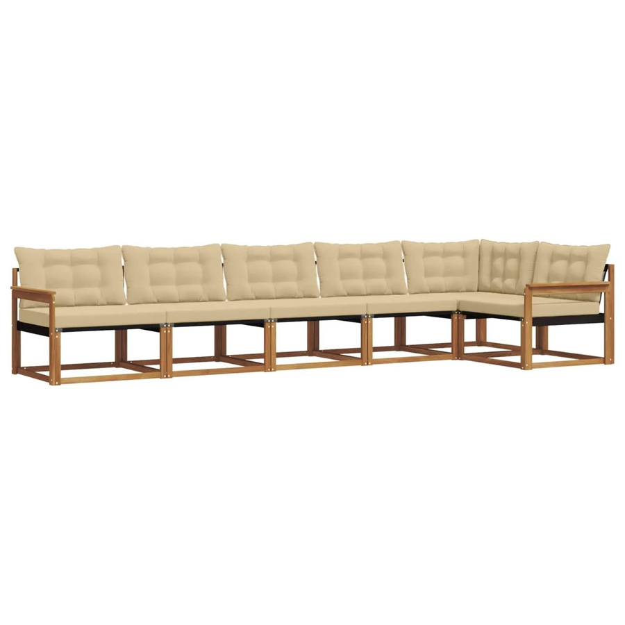 vidaXL 6-teilige Outdoor-Sofagarnitur in L-Form aus Akazienholz mit Kissen und Textilene-Bezug, Beige - Bild 2