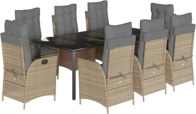 vidaXL 9-teilige Garten-Essgruppe aus Polyrattan mit Kissen in Beige - Bild 1