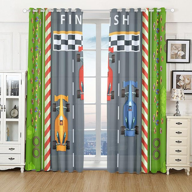 Yiran Furniture Vorhänge mit Fahrzeug-Motiv für Kinder, 2er-Set, B/H: 50 x 130 cm, Mehrfarbig - Bild 1
