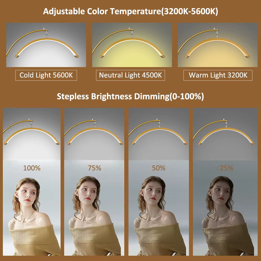 23-Zoll LED Halbmondlicht mit verstellbarer warmer und kalter Beleuchtung und Telefonhalter für Make-up, Wimpern und Tattoo - Bild 2