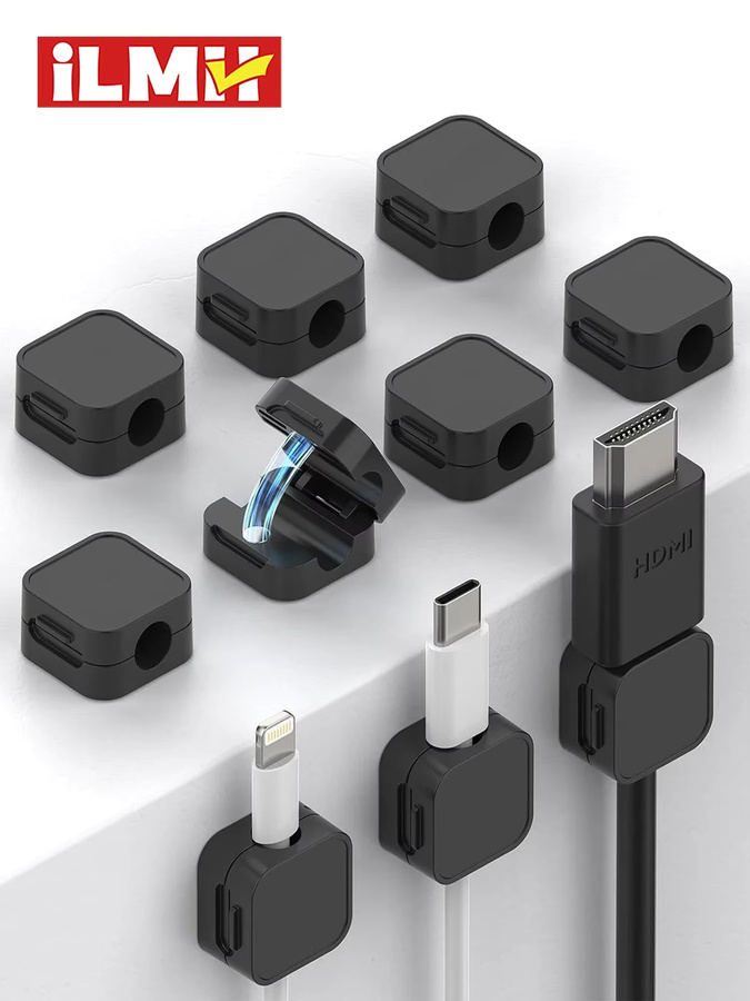 iLMH Verstellbare Kabelclips zur Kabelorganisation, Selbstklebender Kabelhalter aus Kunststoff für Schreibtisch, Büro und Auto, Schwarz oder Weiß - Bild 6
