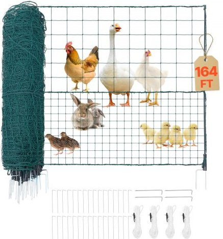 VEVOR Temporärer Zaun mit Pfosten und Kunststoff-Maschenzaun, B/H: 1,05 x 50 m, Gartenzaun Set mit Doppelspieß-Pfählen und Abspannseilen für Hunde, Geflügel und Pflanzen - Bild 1