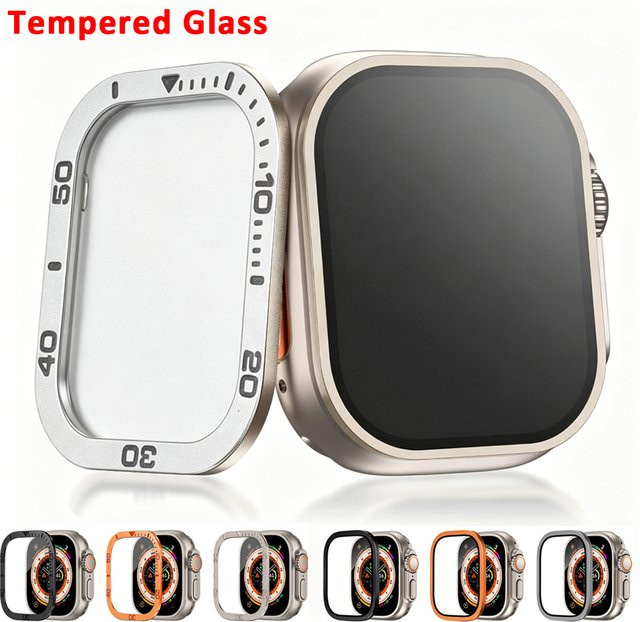 CAOWTAN Displayschutzfolie aus gehärtetem Glas mit Aluminiumlegierungsrahmen für Apple Watch Ultra 3 49mm und iWatch Ultra 2 - Bild 1