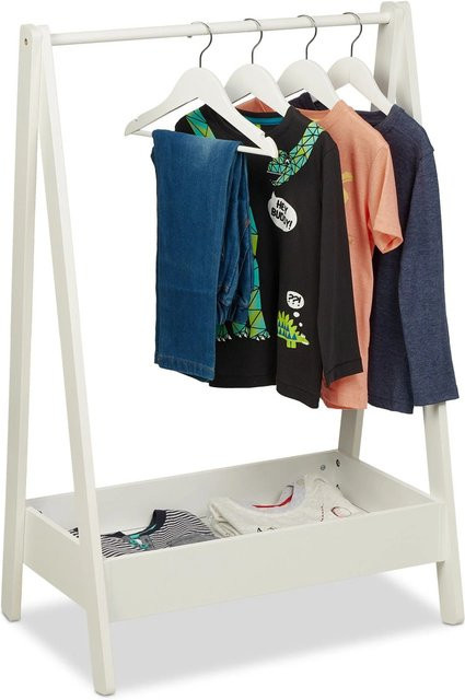 Relaxdays Kinderkleiderständer aus MDF und Kiefernholz in Weiß, B/T/H: 64,5 x 42,5 x 99 cm - Bild 1