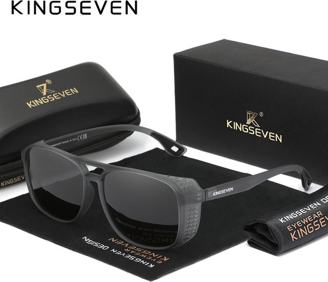 KINGSEVEN Sonnenbrille Rechteck, Schwarz, Vollrand, TR90, Unisex, polarisiert - Bild 1