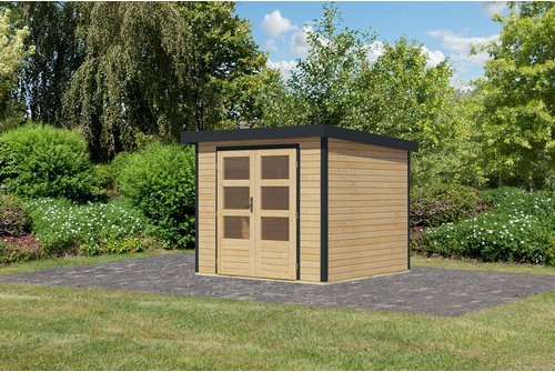 KARIBU Gartenhaus Osterby 3 A aus nordischem Fichtenholz in Braun mit Pultdach und Zylinderschloss, B/H/T: 272 x 209 x 213 cm - Bild 1