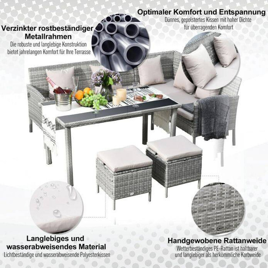 Outsunny Gartensitzgruppe aus Polyrattan in Grau und Beige, B/H/L: 142 x 75 x 125 cm - Bild 4