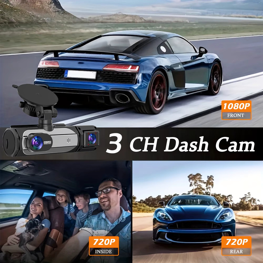 GMAIPOP 1080P Full HD WiFi Dashcam für Autos mit 2/3-Kanal-Funktion, IR-Nachtsicht und Weitwinkel, Schwarz - Bild 2