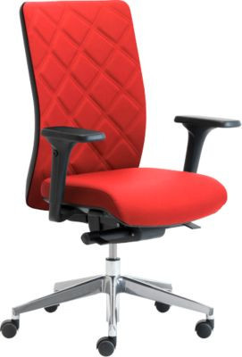 Ergonomischer Bürostuhl WIKI von Leyform in Rot und Schwarz mit Armlehnen, Stoff-Rücken und poliertem Aluminiumgestell - Bild 1