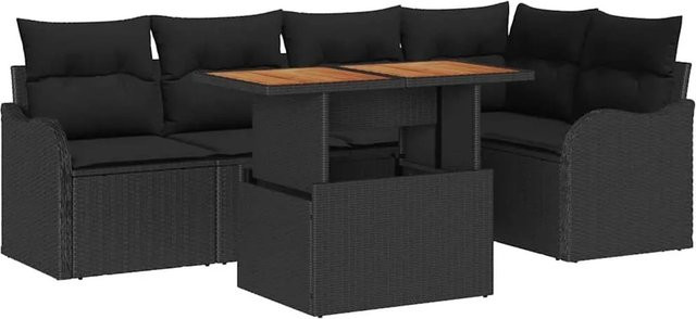 6-tlg. vidaXL Garten-Sofa-Set aus Poly Rattan in Schwarz mit Eckplatz, Mittelsofas, Armsofas mit Stauraum und Gartentisch - Bild 1