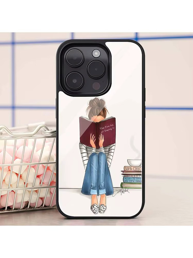 Glänzende Handyhülle mit Mädchen beim Lesen Motiv für iPhone 11 bis iPhone 16 Pro Max in Multicolour - Bild 4