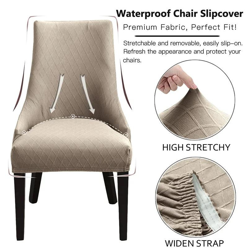 Yiran Furniture Esszimmerstuhlbezug aus Stretch-Material mit hoher Rückenlehne in Beige - Bild 2