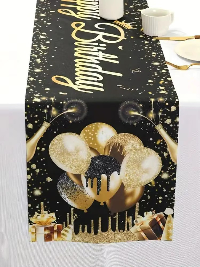 VIKAMA Tischfahne Geburtstag in Schwarz, Textil-Tischdeko für Party und Hochzeit, B: 35 cm, L: 180 cm - Bild 7