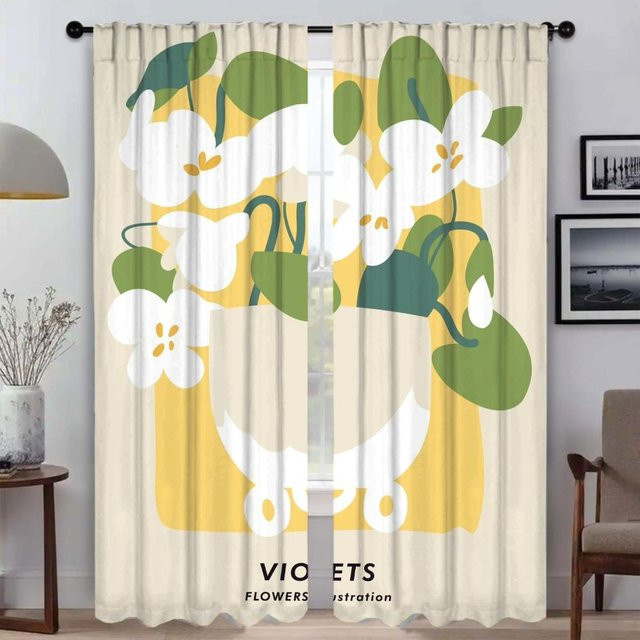 Nordische Blume Verdunkelungsvorhänge für Wohnzimmer und Innenräume, 2er-Set, Mehrfarbig, Breite: 50 cm, Höhe: 70 cm - Bild 1