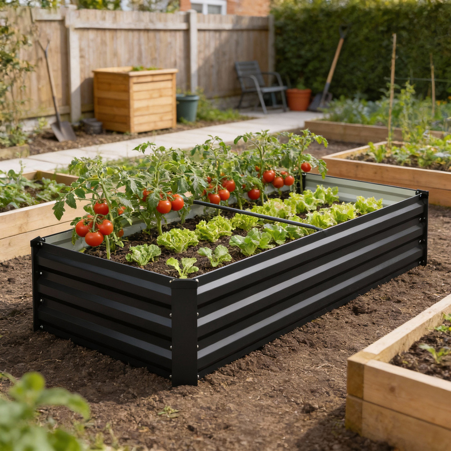 Outsunny Rechteckiger Garten-Pflanzkasten aus Stahl mit Sicherheitsrand und offenem Boden, Dunkelgrau, B: 150 cm, T: 70 cm, H: 30 cm - Bild 2