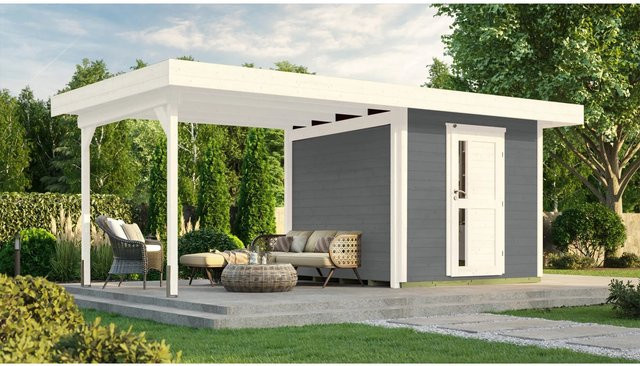 WEKA Designhaus 172 Gartenhaus aus Holz mit Flachdach in Grau, B/H/T: 575 x 226 x 375 cm - Bild 1
