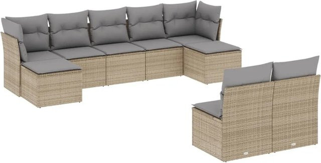 vidaXL 9-tlg Garten-Sofagarnitur aus Polyrattan in Beige mit Kissen und Stauraum - Bild 1