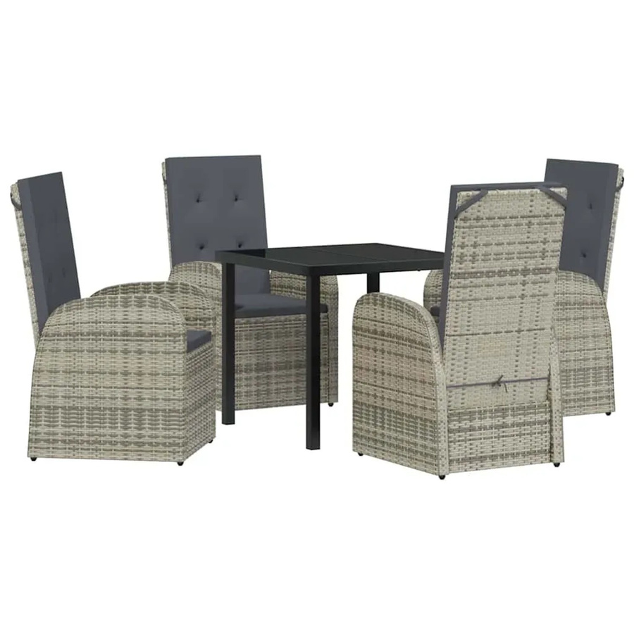 vidaXL Garten Essgruppe aus Poly-Rattan und Stahl in Grau mit 5-teiligem Set inklusive Kissen und Glastisch B/T/H: 130 x 73 x 73 cm - Bild 2