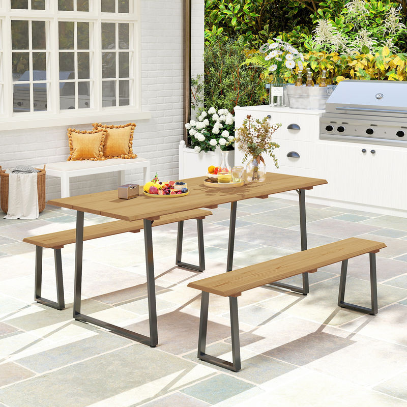 Outsunny 3-teilige Sitzgruppe aus Tannenholz in Braun für 6 Personen mit Esstisch und 2 Bänken, B/H/L: 178 x 76 x 77 cm - Bild 2