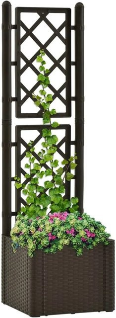 furnicato Garten-Hochbeet mit Spalier und Selbstbewässerungssystem im Rattan-Design, Farbe: Mokka/Anthrazit, B/T/H: 142 x 43 x 43 cm - Bild 1