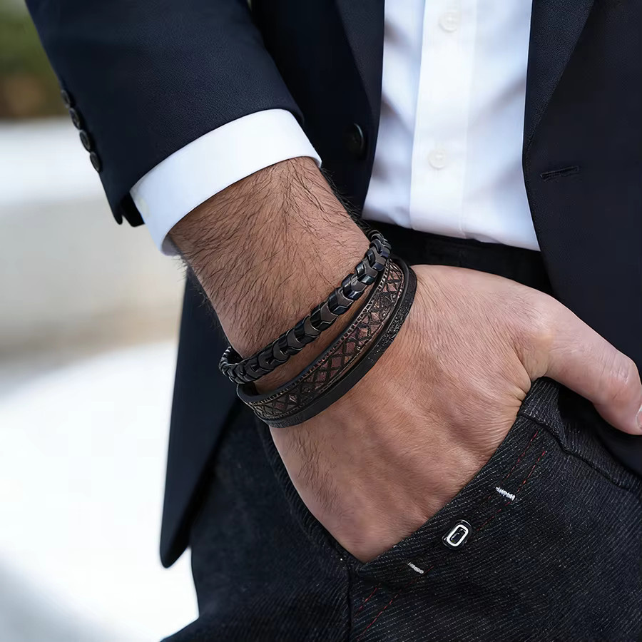 Noter Armband, Leder, geflochten, Schwarz, Herren, Punk - Bild 1