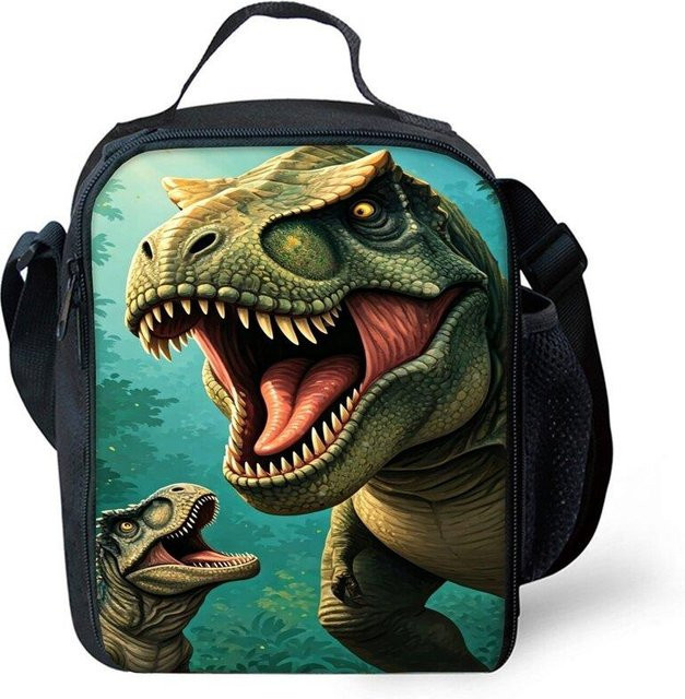Isolierte Lunchbox mit Vulkan-Dinosaurier-Print von Fancy Style Studio, Thermotasche mit Schultergurt für Picknick und Lebensmittelaufbewahrung, Mehrfarbig - Bild 1