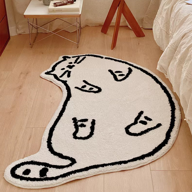 VIKAMA 3D-Cartoon-Katzenteppich in Weiß für Wohnzimmer und Schlafzimmer - Bild 1