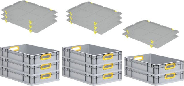 PROREGAL Spar Set 8x Eurobox Nextgen Color mit Auflagedeckel und Schiebeschnappverschlüssen, Gelb, H x B x T: 12 x 40 x 60 cm - Bild 1