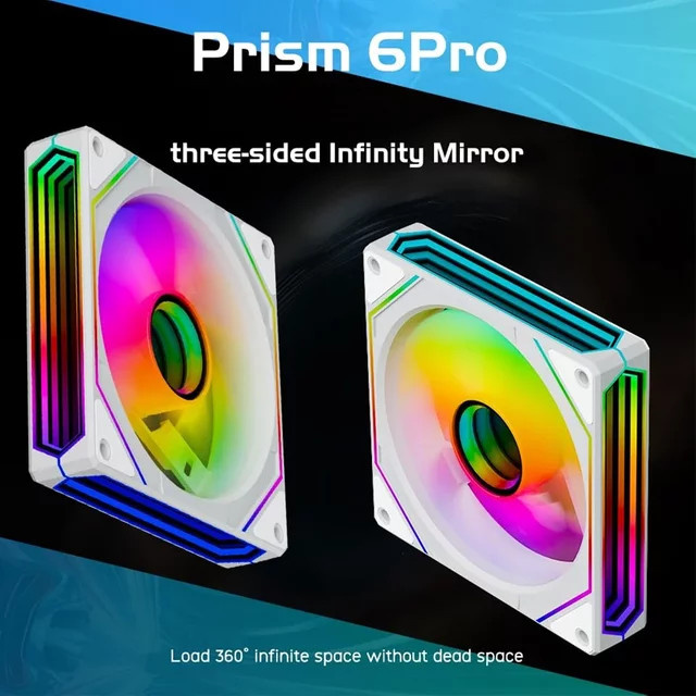 Leopard Prism 6Pro ARGB PC-Gehäuselüfter 120 mm in Weiß mit 3-seitigem Infinite Mirror, 5V 3PIN Motherboard Lighting Sync und 4PIN PWM - Bild 1