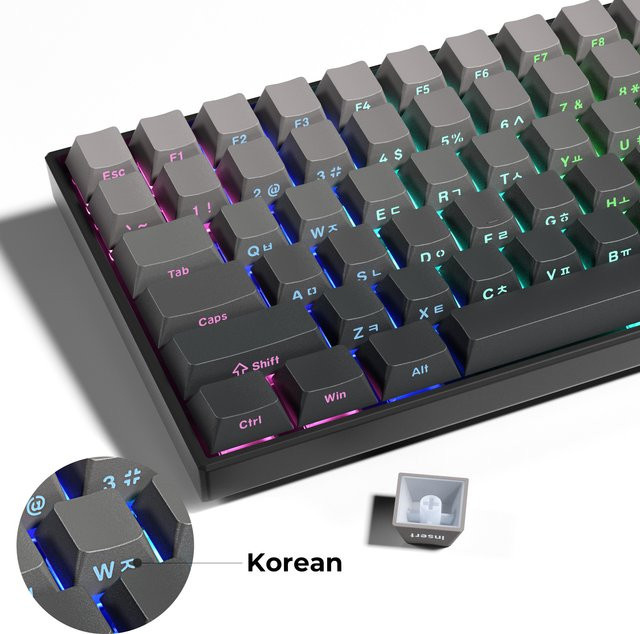 XVX Koreanische Tastenkappen in Grau mit Farbverlauf, 125 Tasten im OEM-Profil, durchscheinend mit Seitenaufdruck aus PBT für MX-Schalter - Bild 1