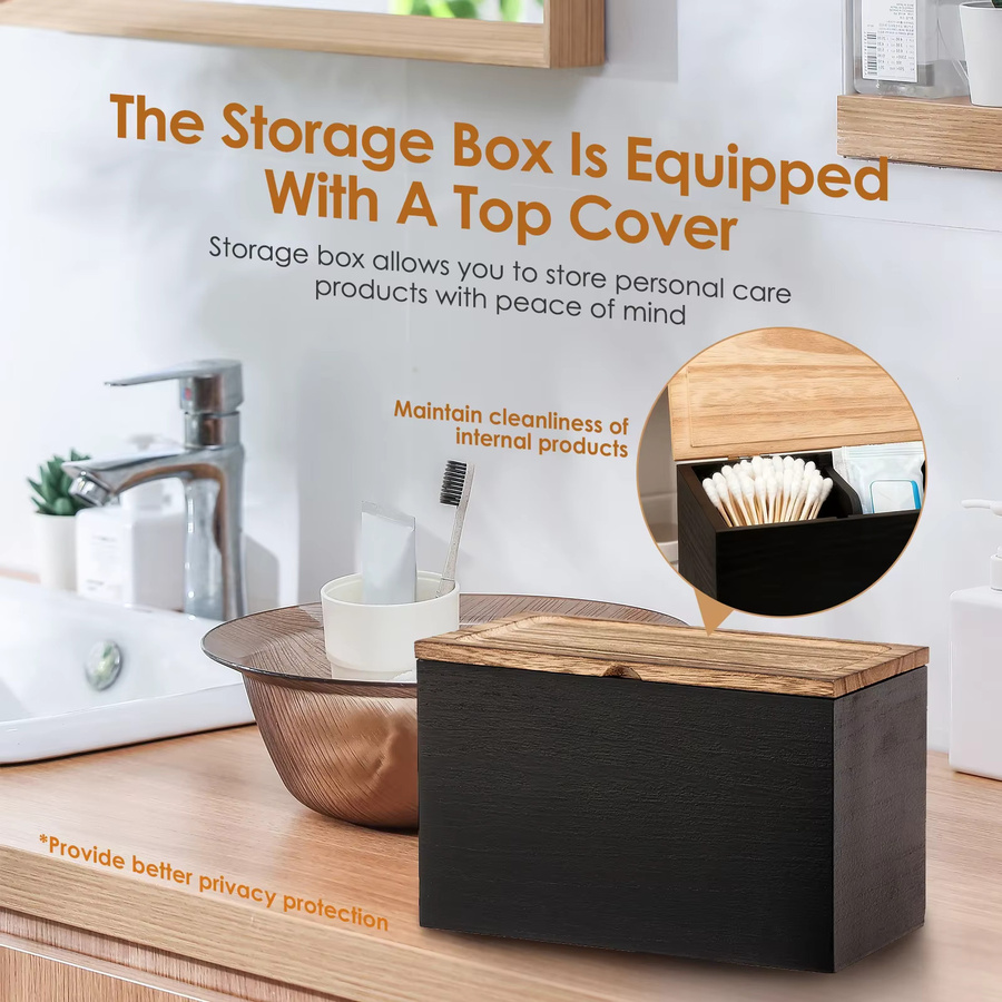 Willstar Holz-Tamponhalter mit Deckel und 2 herausnehmbaren Trennwänden als Damenhygiene-Organizer für Bad und Küche in Braun, Weiß oder Schwarz - Bild 2